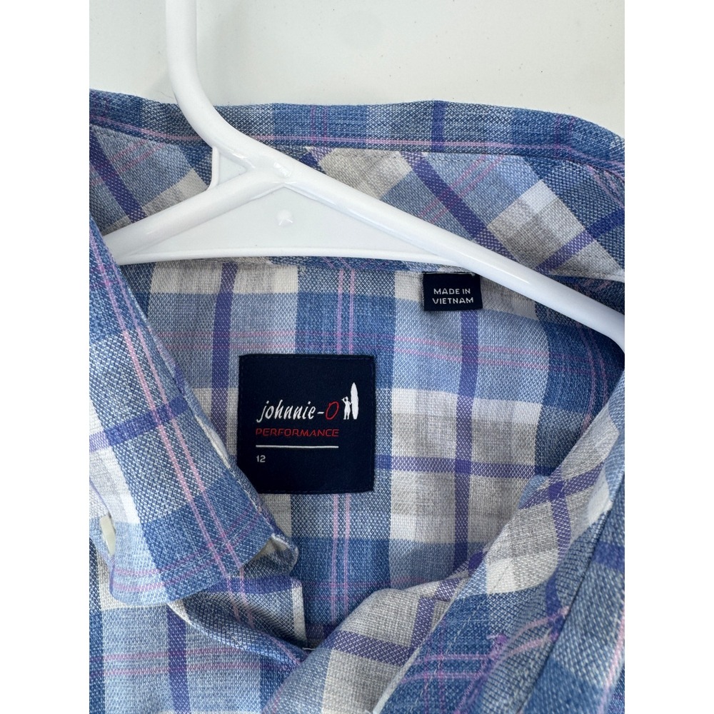 Johnnie-O Boys Performance Plaid Button Down Shirt Long Sleeve Sz 12 - Picture 5 of 5